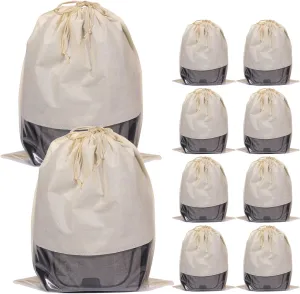 DIOMMELL 10 Pack Jumbo Dustproof Drawstring Bags Dust Covers Large Non-Woven Fabric Cloth Storage Pouch String Bag for Handbags Purses, Beige