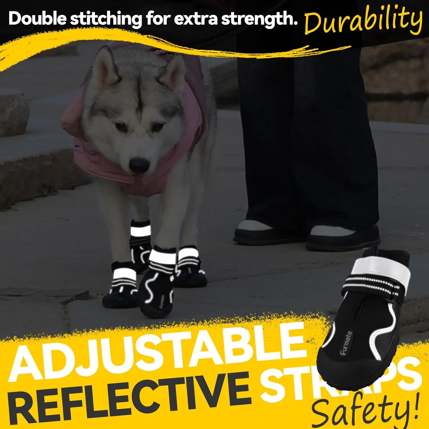 Dog Shoes for Large Small Medium Dogs,Dog Booties for Indoor Hardfloors Anti-Slip,Reflective Strip Waterproof Dog Boots & Paw Protectors for Outdoor Walking Hot Pavement,Winter Snow (Black-7)