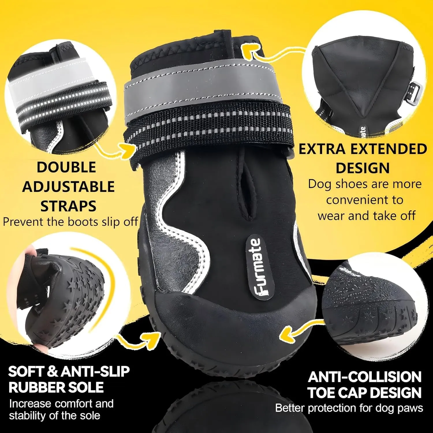 Dog Shoes for Large Small Medium Dogs,Dog Booties for Indoor Hardfloors Anti-Slip,Reflective Strip Waterproof Dog Boots & Paw Protectors for Outdoor Walking Hot Pavement,Winter Snow (Black-7)