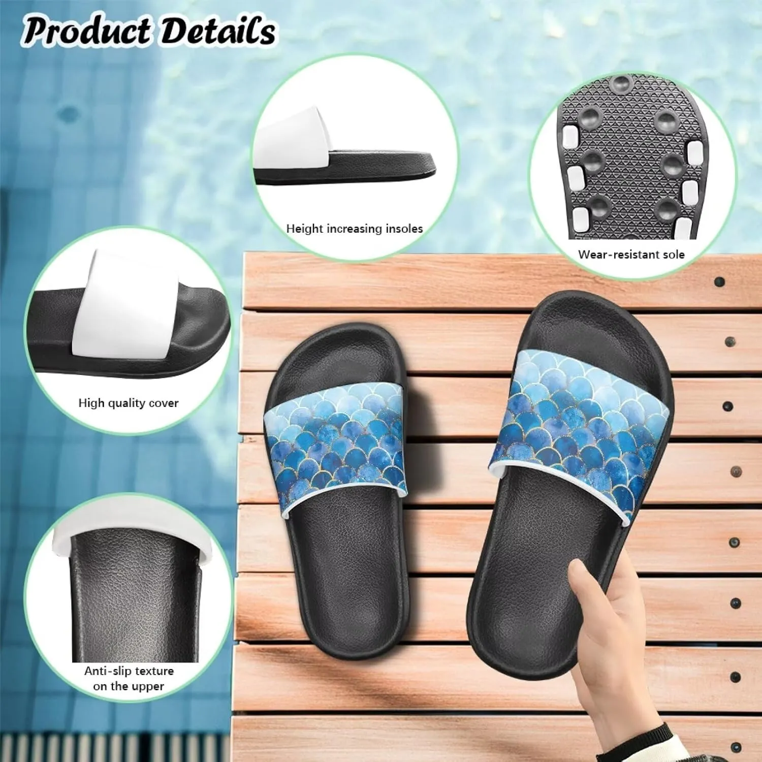 Doojoayie Wide Fit Slides for Kids Girls Colorful Beach Shoes for Water Play Non Slip