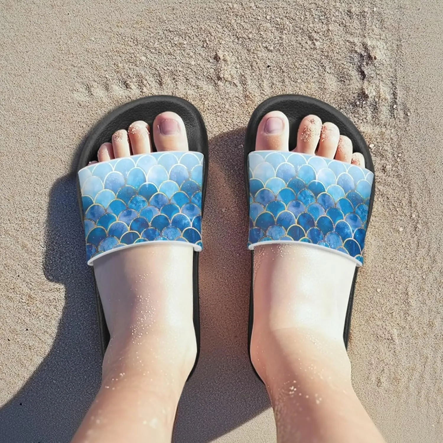 Doojoayie Wide Fit Slides for Kids Girls Colorful Beach Shoes for Water Play Non Slip