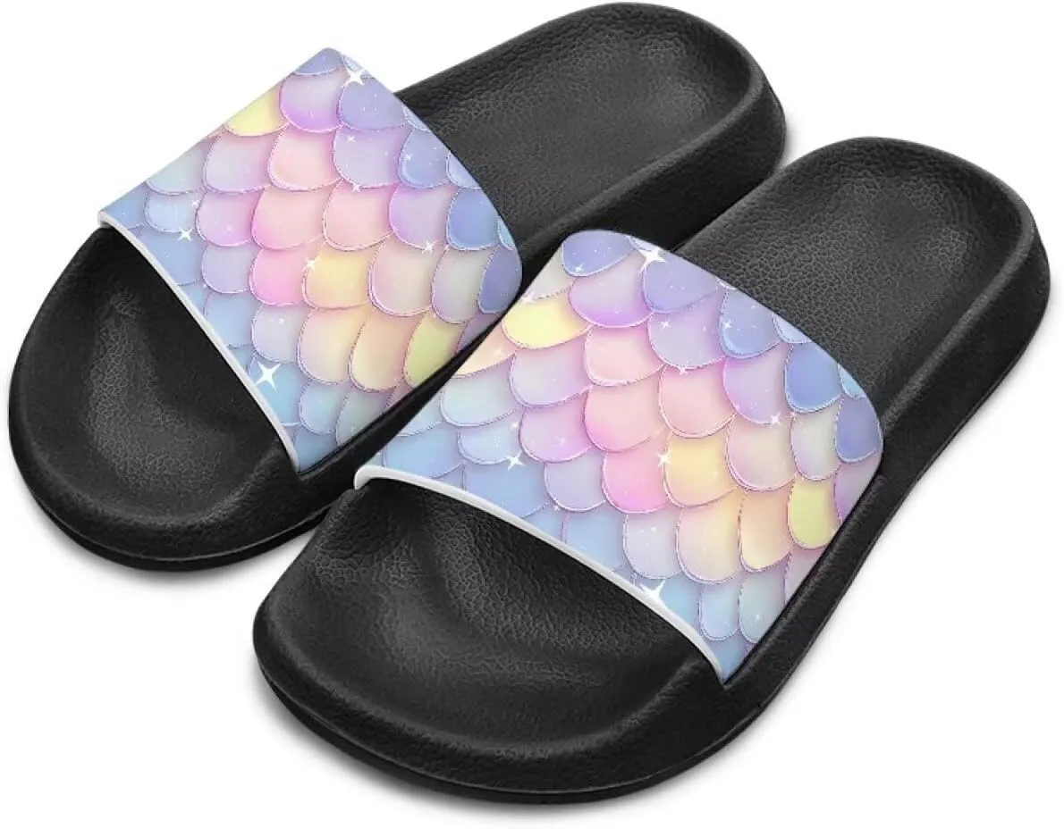 Doojoayie Wide Fit Slides for Kids Girls Colorful Beach Shoes for Water Play Non Slip