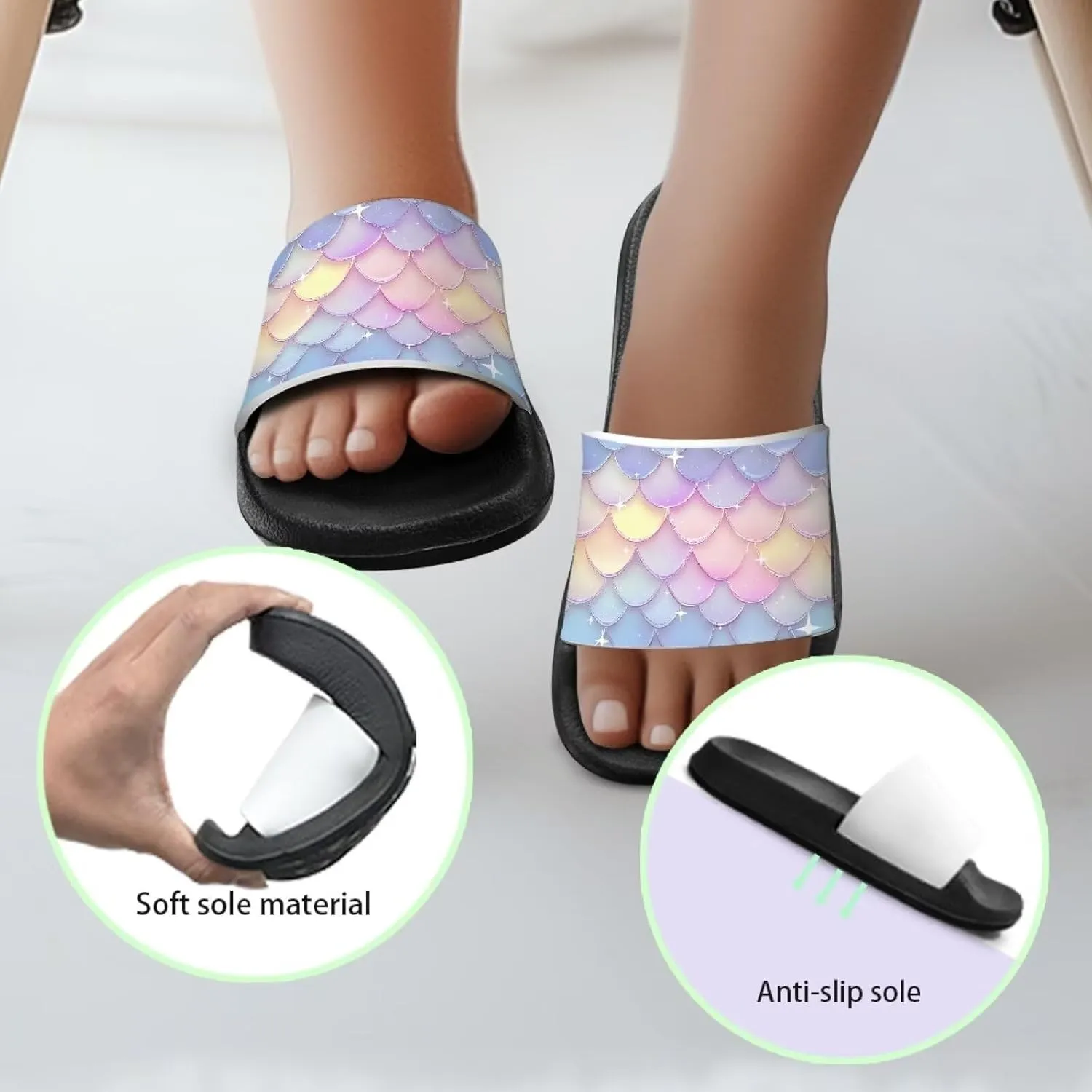 Doojoayie Wide Fit Slides for Kids Girls Colorful Beach Shoes for Water Play Non Slip