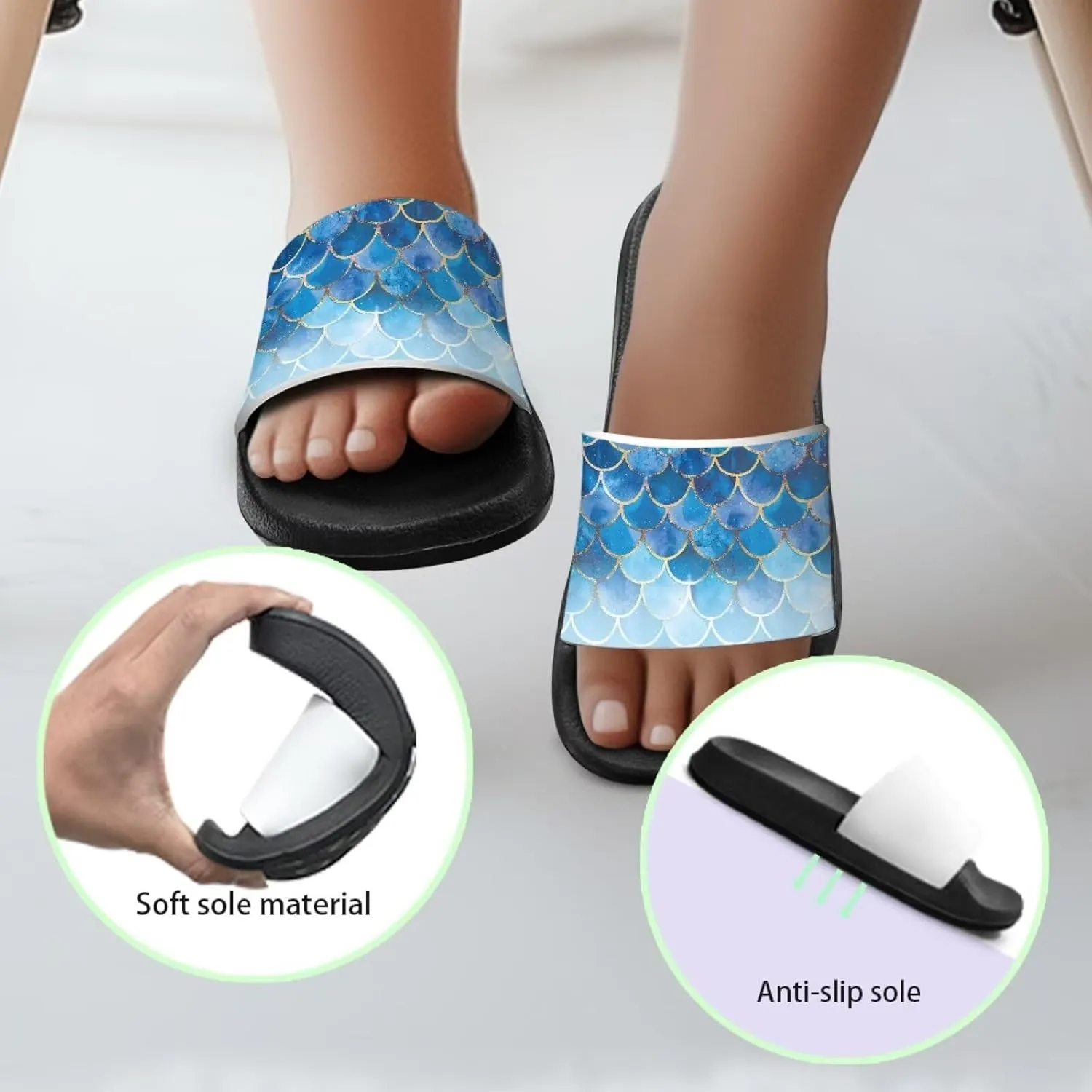 Doojoayie Wide Fit Slides for Kids Girls Colorful Beach Shoes for Water Play Non Slip