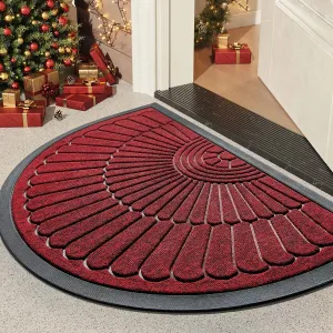 Door Mat Outdoor Indoor Entrance Doormat-Semicircular Durable Rubber Non Slip Front Door Mats for Outside Inside Entry Entryway Dirt Trapper Welcome Mat for Muddy Paws and Shoes-Red 24”x47”