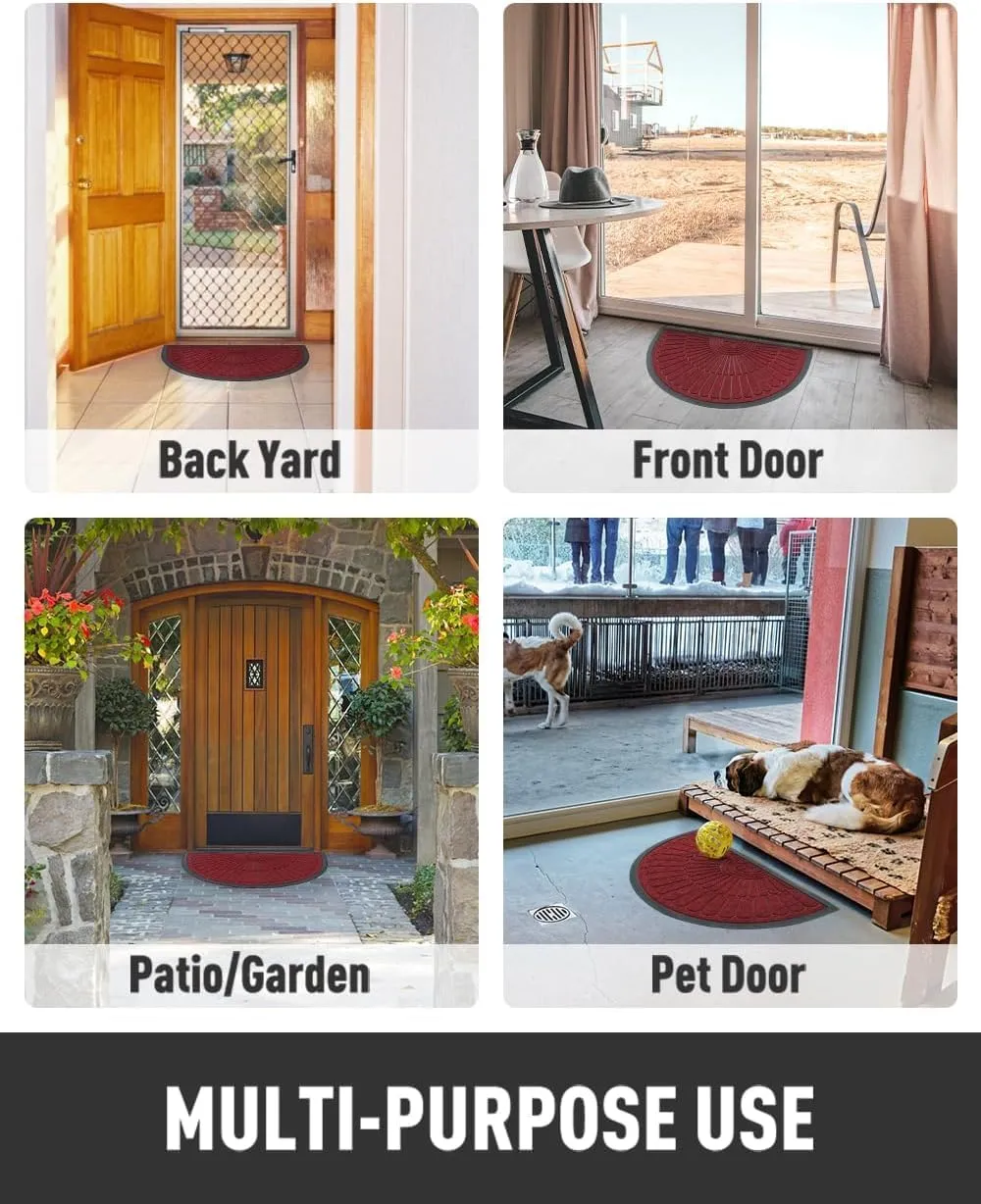 Door Mat Outdoor Indoor Entrance Doormat-Semicircular Durable Rubber Non Slip Front Door Mats for Outside Inside Entry Entryway Dirt Trapper Welcome Mat for Muddy Paws and Shoes-Red 24”x47”