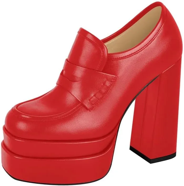 Double Platforms Chunky High Heel Loafers Pumps