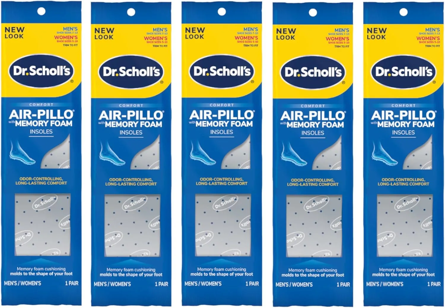 Dr. Scholl's Double Air-Pillo Insoles Men's or Women's -1 Pair, Pack of 5