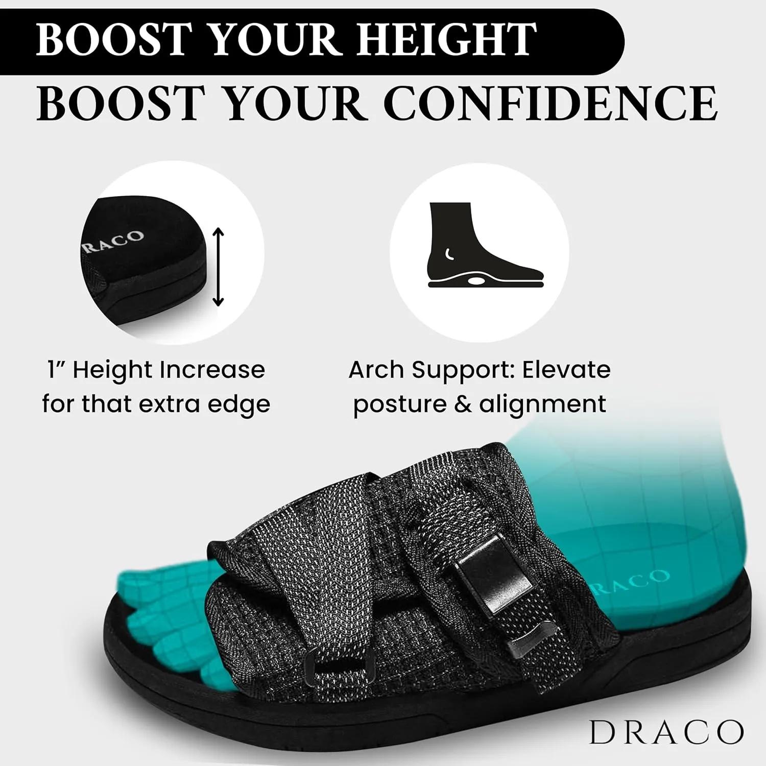 DracoSlides Reflective Slides for Men and Women, Wrapped in Reflective 3M with Adjustable Straps for Wide/Narrow Feet, Sandals with Arch Support & Slip Resistant, Men & Women Footwear, Black