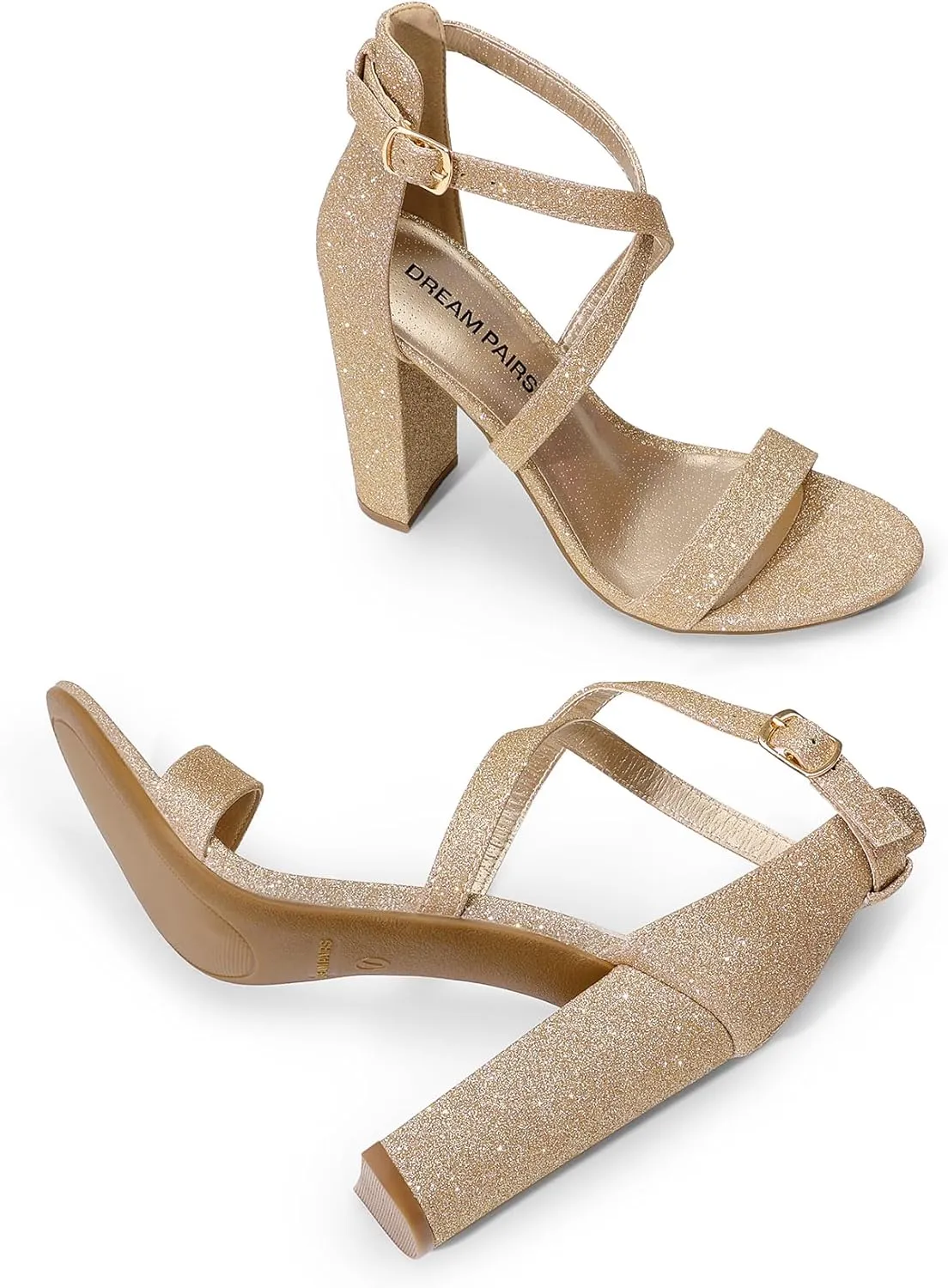 DREAM PAIRS 4 inch High Heels for Women Chunky Block Cross Strap Open Toe Dress Sandals for Wedding Bridal Evening Homecoming Prom