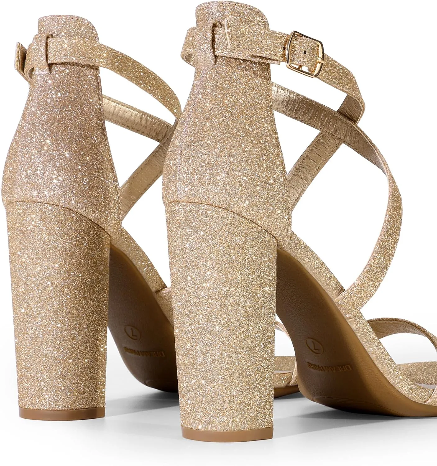 DREAM PAIRS 4 inch High Heels for Women Chunky Block Cross Strap Open Toe Dress Sandals for Wedding Bridal Evening Homecoming Prom