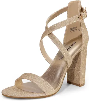 DREAM PAIRS 4 inch High Heels for Women Chunky Block Cross Strap Open Toe Dress Sandals for Wedding Bridal Evening Homecoming Prom