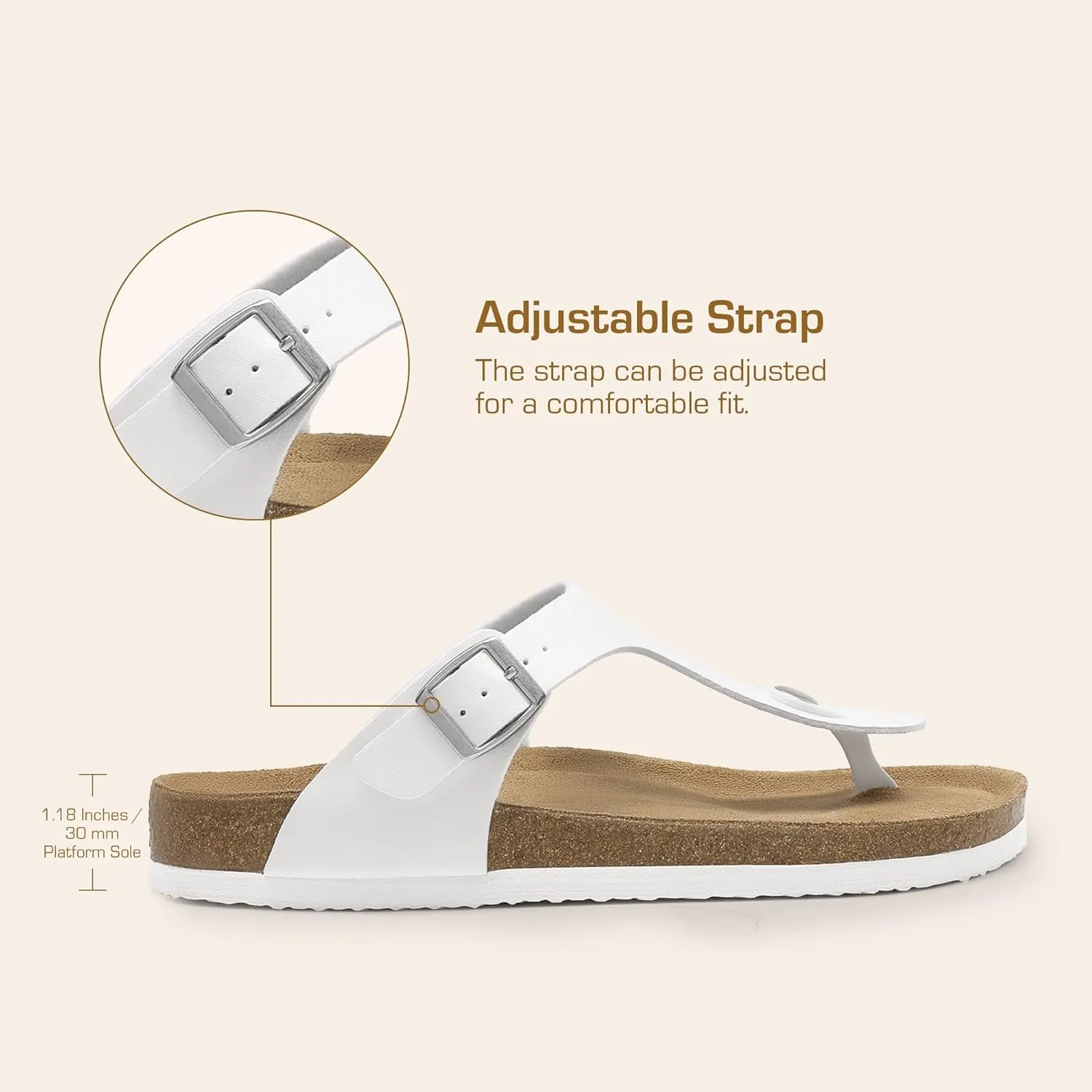 DREAM PAIRS Arch Support Thong Sandals for Women Casual Leather Flip Flops Dressy Slides with Soft Cork Footbed Adjustable Strap for Summer Beach Vacation