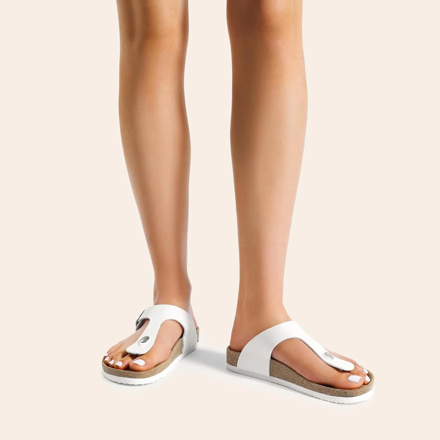 DREAM PAIRS Arch Support Thong Sandals for Women Casual Leather Flip Flops Dressy Slides with Soft Cork Footbed Adjustable Strap for Summer Beach Vacation