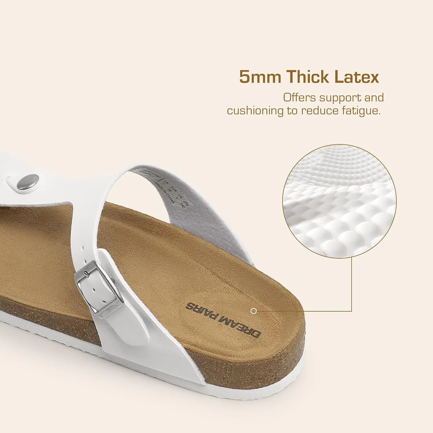DREAM PAIRS Arch Support Thong Sandals for Women Casual Leather Flip Flops Dressy Slides with Soft Cork Footbed Adjustable Strap for Summer Beach Vacation