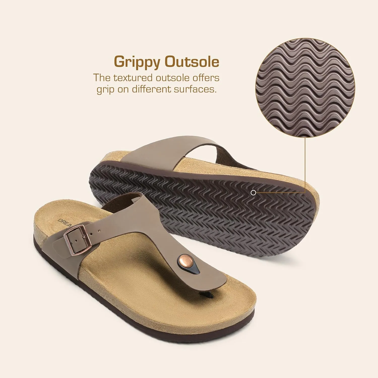 DREAM PAIRS Arch Support Thong Sandals for Women Casual Leather Flip Flops Dressy Slides with Soft Cork Footbed Adjustable Strap for Summer Beach Vacation
