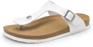DREAM PAIRS Arch Support Thong Sandals for Women Casual Leather Flip Flops Dressy Slides with Soft Cork Footbed Adjustable Strap for Summer Beach Vacation