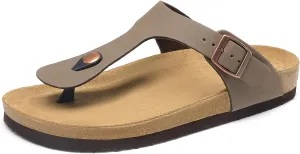 DREAM PAIRS Arch Support Thong Sandals for Women Casual Leather Flip Flops Dressy Slides with Soft Cork Footbed Adjustable Strap for Summer Beach Vacation