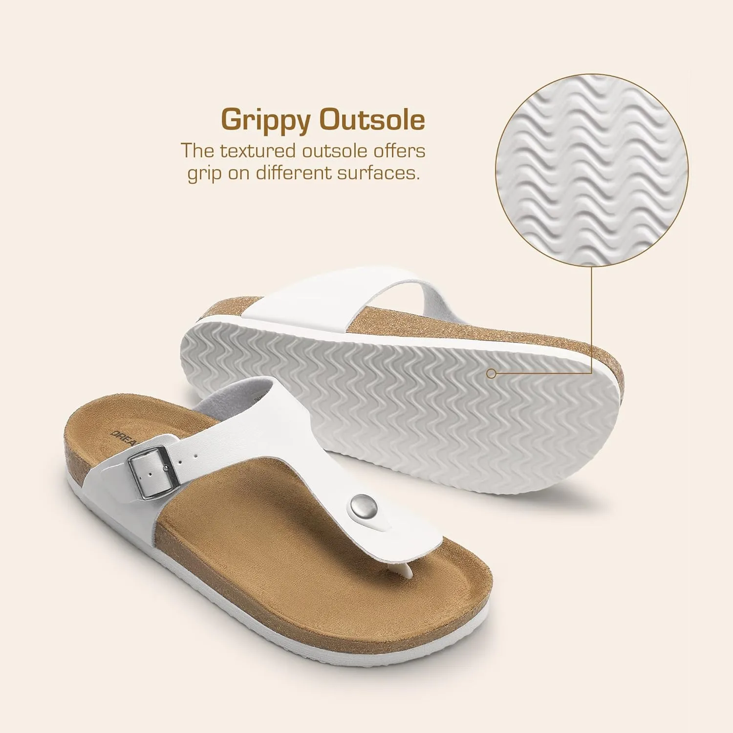 DREAM PAIRS Arch Support Thong Sandals for Women Casual Leather Flip Flops Dressy Slides with Soft Cork Footbed Adjustable Strap for Summer Beach Vacation