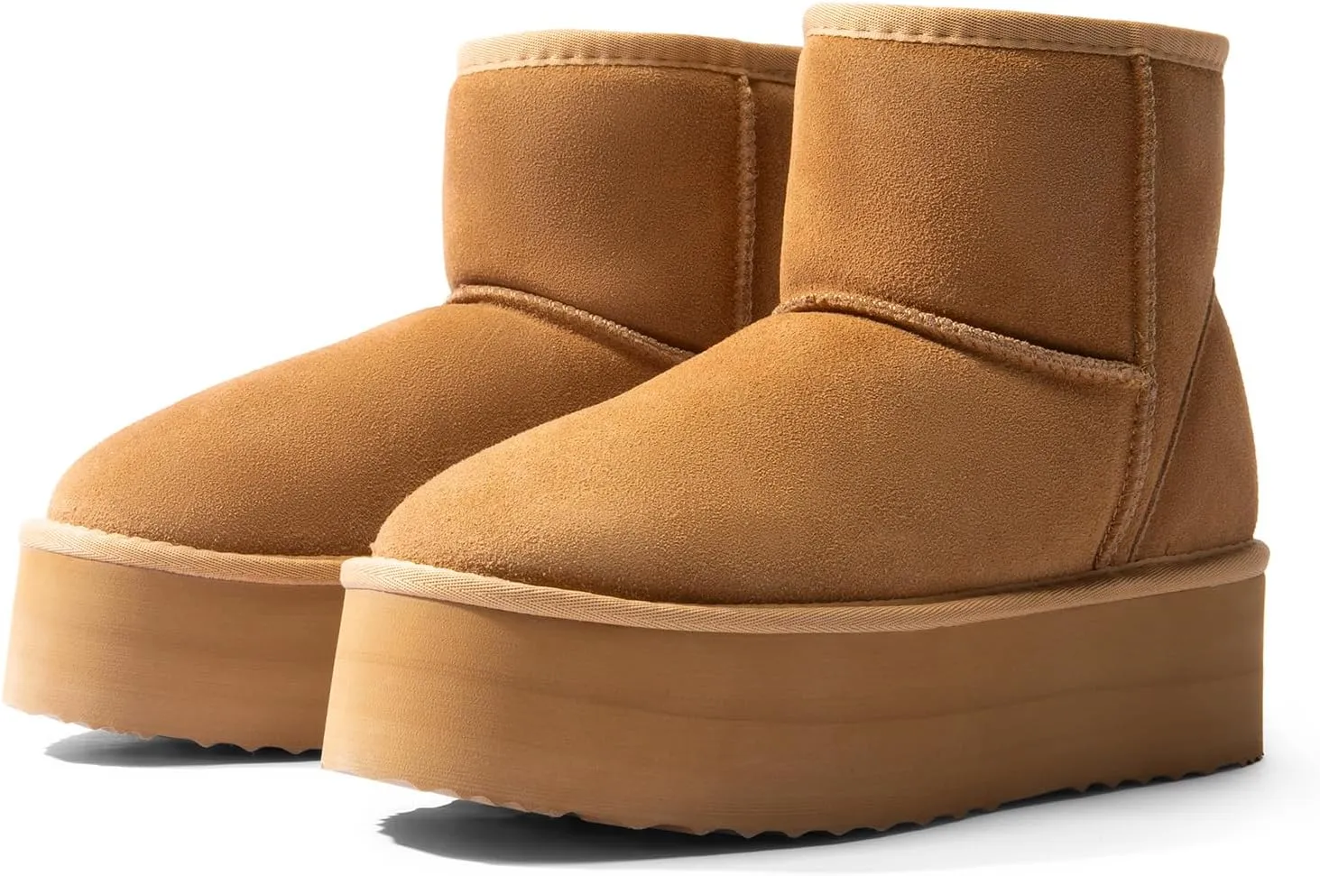 DREAM PAIRS Genuine Suede Classic Platform Boots for Women Water Resistant FuzzyClassic Ankle Winter Snow Low Boots with DIY Bows Faux Fur Lining Memory Foam Anti-Slip