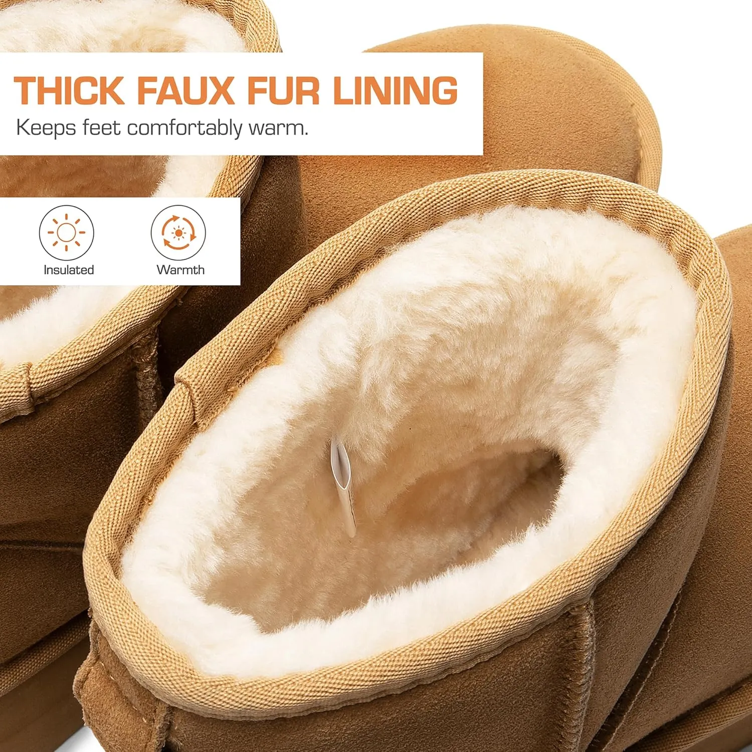 DREAM PAIRS Genuine Suede Classic Platform Boots for Women Water Resistant FuzzyClassic Ankle Winter Snow Low Boots with DIY Bows Faux Fur Lining Memory Foam Anti-Slip