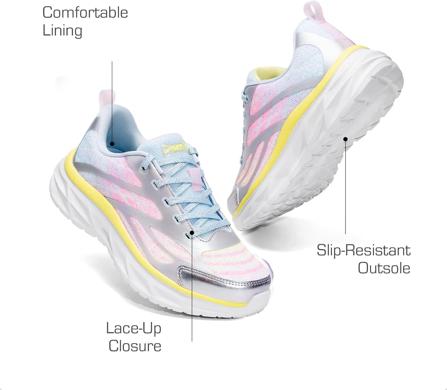 DREAM PAIRS Girls Shoes Sneakers Kids Tennis Shoes Lightweight Lace Up Running Casual Walking Shoes