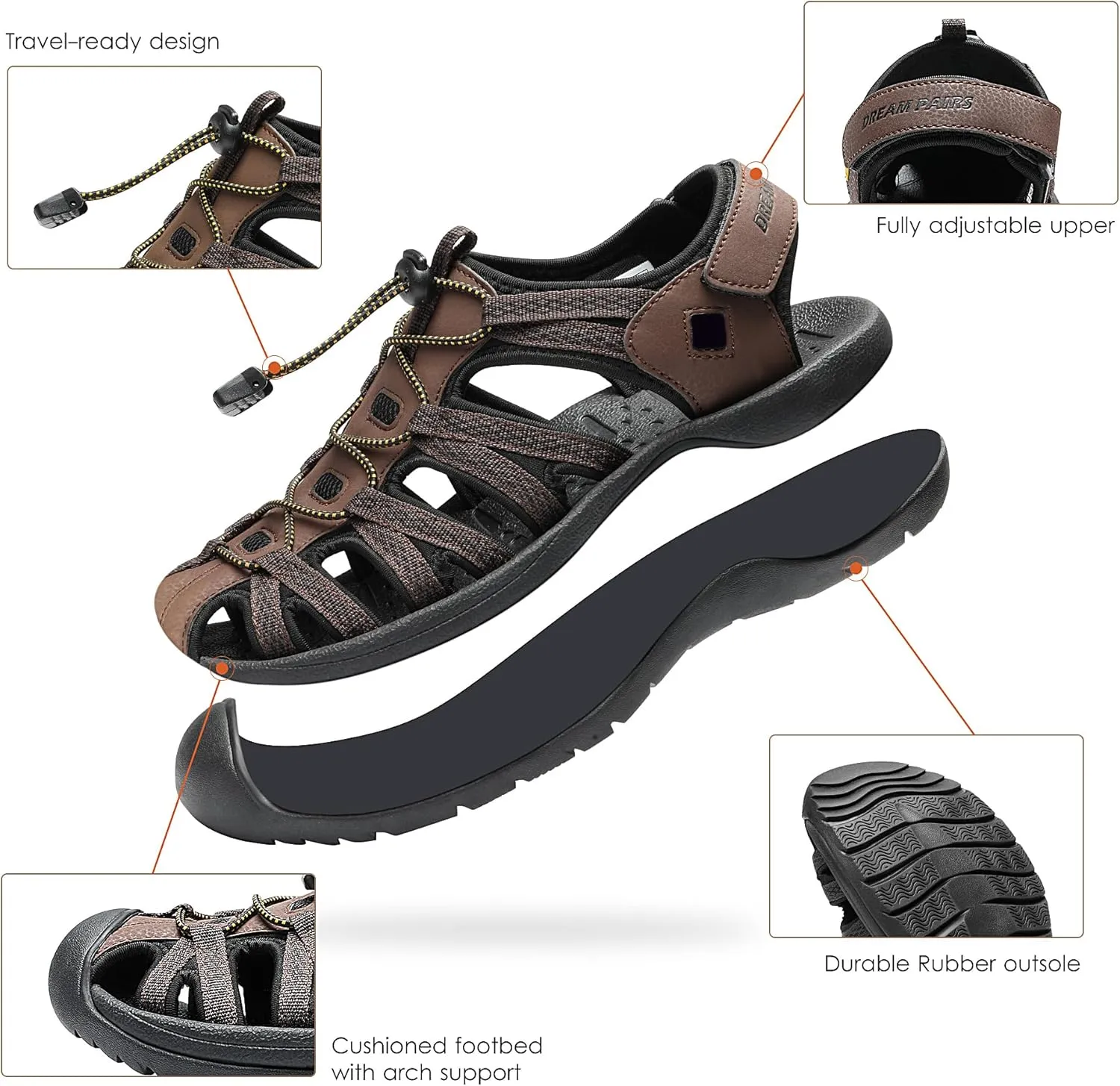 DREAM PAIRS Men's 160912-M-NEW Adventurous Summer Outdoor Sandals