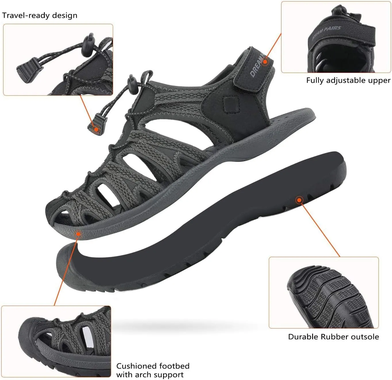 DREAM PAIRS Men's 160912-M-NEW Adventurous Summer Outdoor Sandals