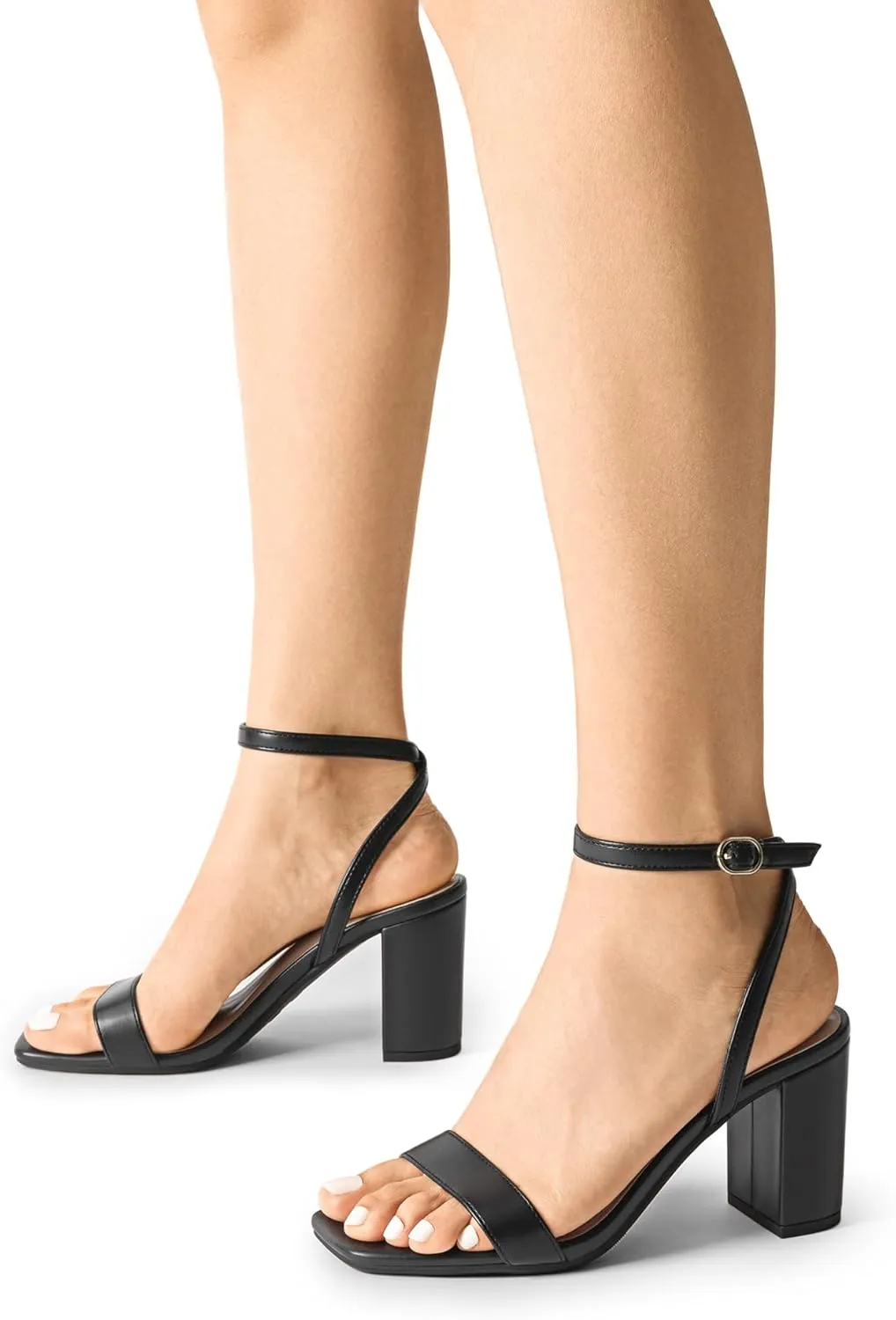 DREAM PAIRS Women's Chunky Heels Square Open Toe Ankle Buckle Strappy Block Heeled Sandals for Party Wedding Daily