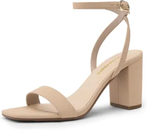 DREAM PAIRS Women's Chunky Heels Square Open Toe Ankle Buckle Strappy Block Heeled Sandals for Party Wedding Daily