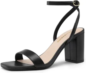 DREAM PAIRS Women's Chunky Heels Square Open Toe Ankle Buckle Strappy Block Heeled Sandals for Party Wedding Daily