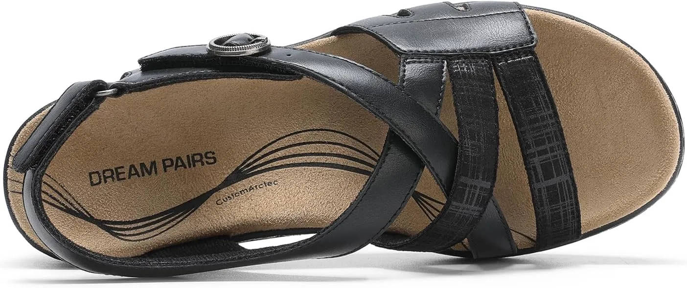 DREAM PAIRS Women's Comfortable Arch Support Wedge Sandals Open Toe Summer Walking Shoe