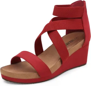 DREAM PAIRS Womens Elastic Ankle Strap Open Toe Platform Wedge Sandals Comfortable Summer Shoes