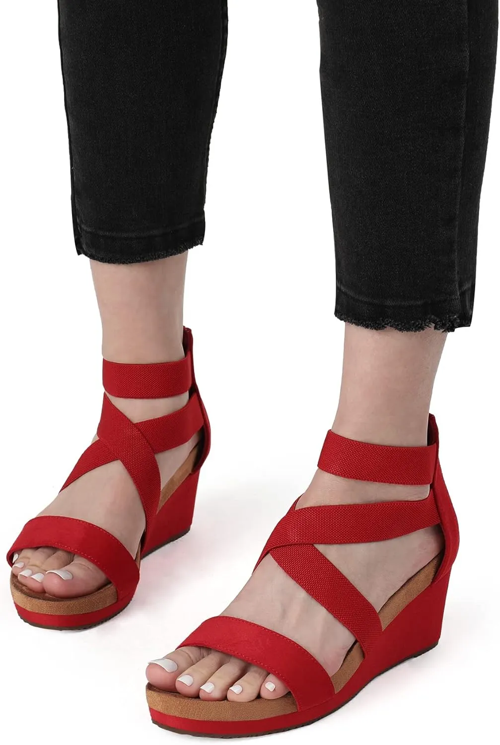 DREAM PAIRS Womens Elastic Ankle Strap Open Toe Platform Wedge Sandals Comfortable Summer Shoes