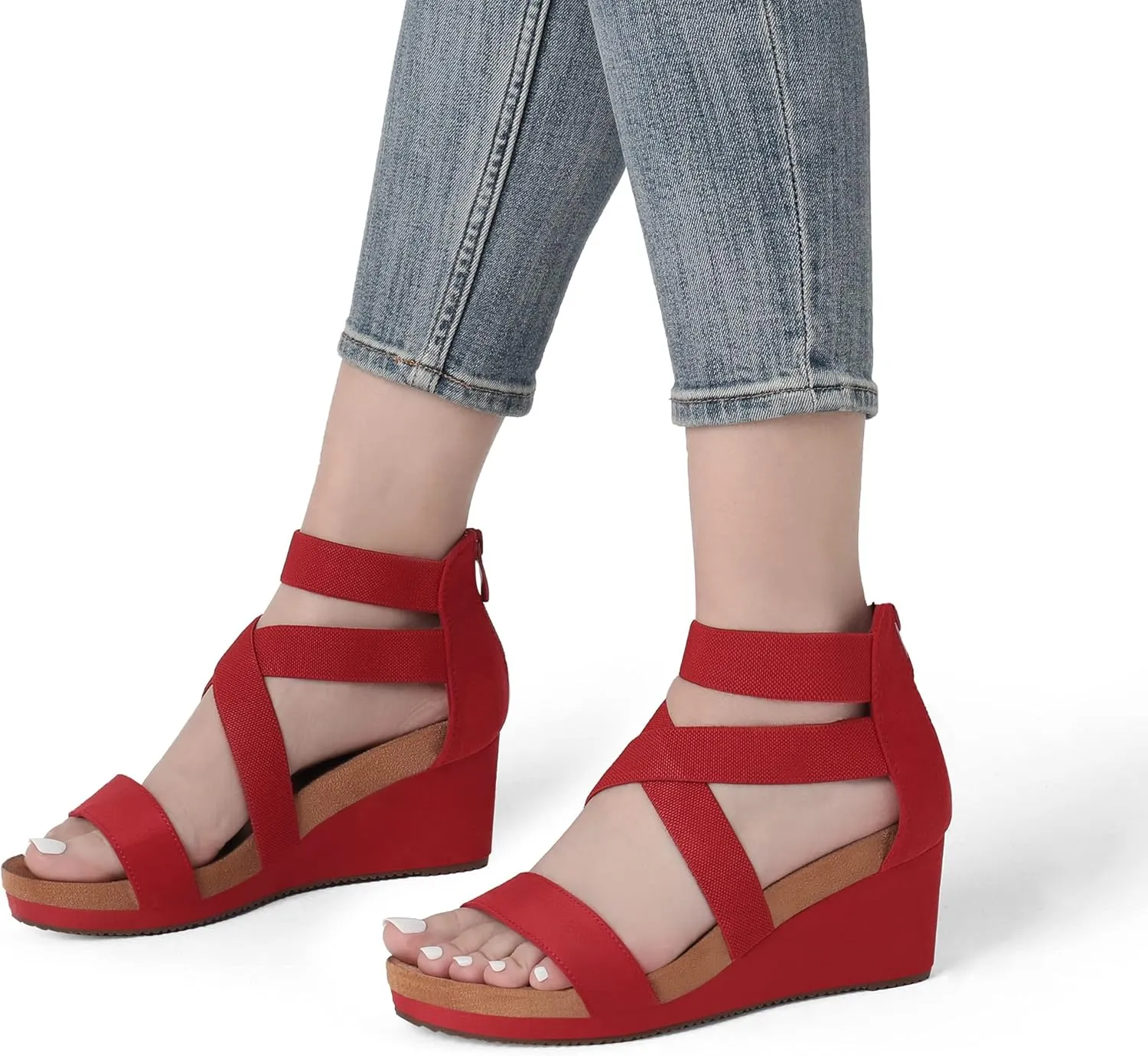 DREAM PAIRS Womens Elastic Ankle Strap Open Toe Platform Wedge Sandals Comfortable Summer Shoes