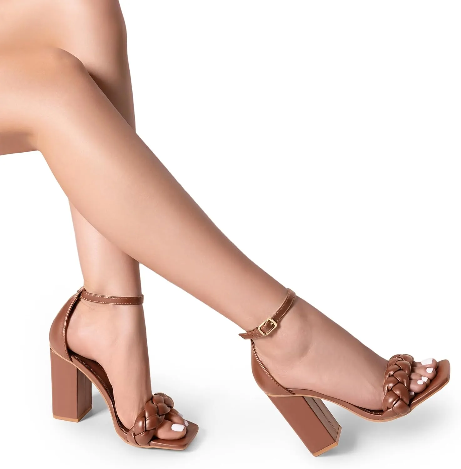 DREAM PAIRS Women's Heels for Women Braided Open Toe Ankle Strap High Block Chunky Heel Sandals Party Wedding Dress Pumps Shoes