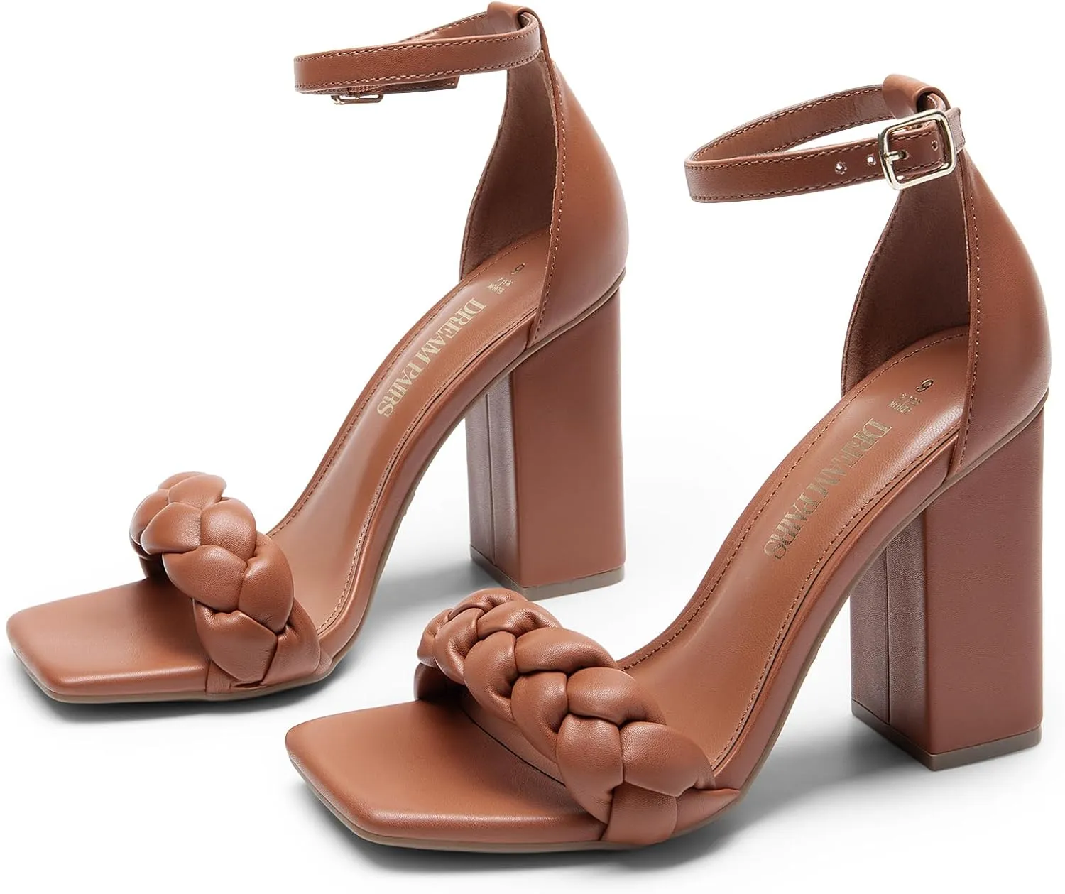 DREAM PAIRS Women's Heels for Women Braided Open Toe Ankle Strap High Block Chunky Heel Sandals Party Wedding Dress Pumps Shoes