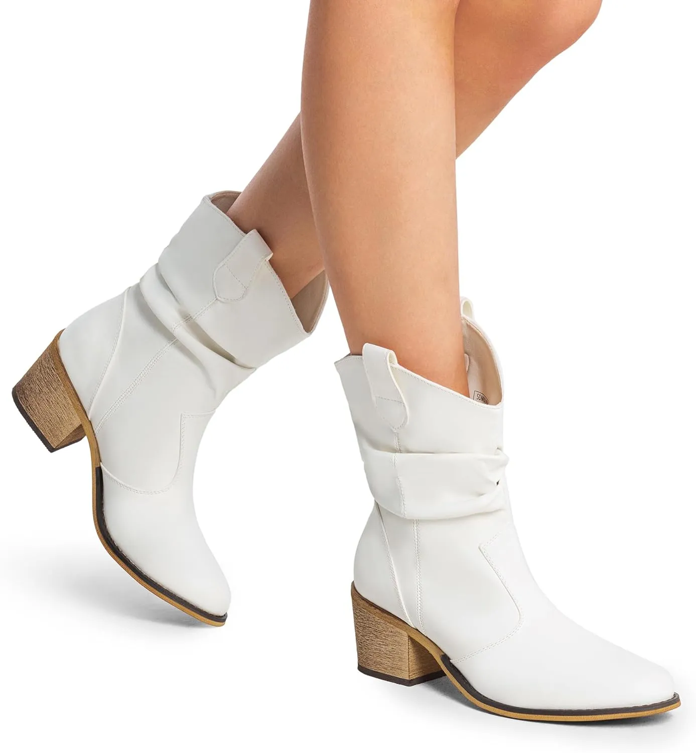 DREAM PAIRS Women's Modern Western Cowboy Boots, Mid Calf Round toe Chunky Heel Cowgirl Country Ankle Boots with Pull On Tabs