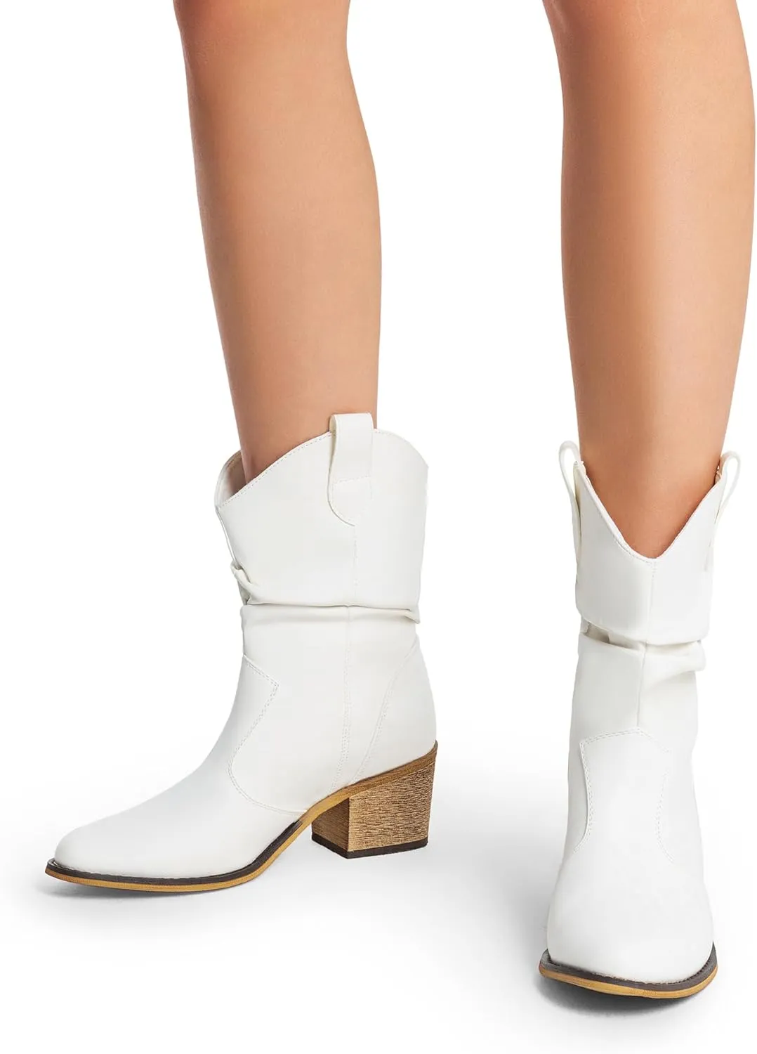 DREAM PAIRS Women's Modern Western Cowboy Boots, Mid Calf Round toe Chunky Heel Cowgirl Country Ankle Boots with Pull On Tabs