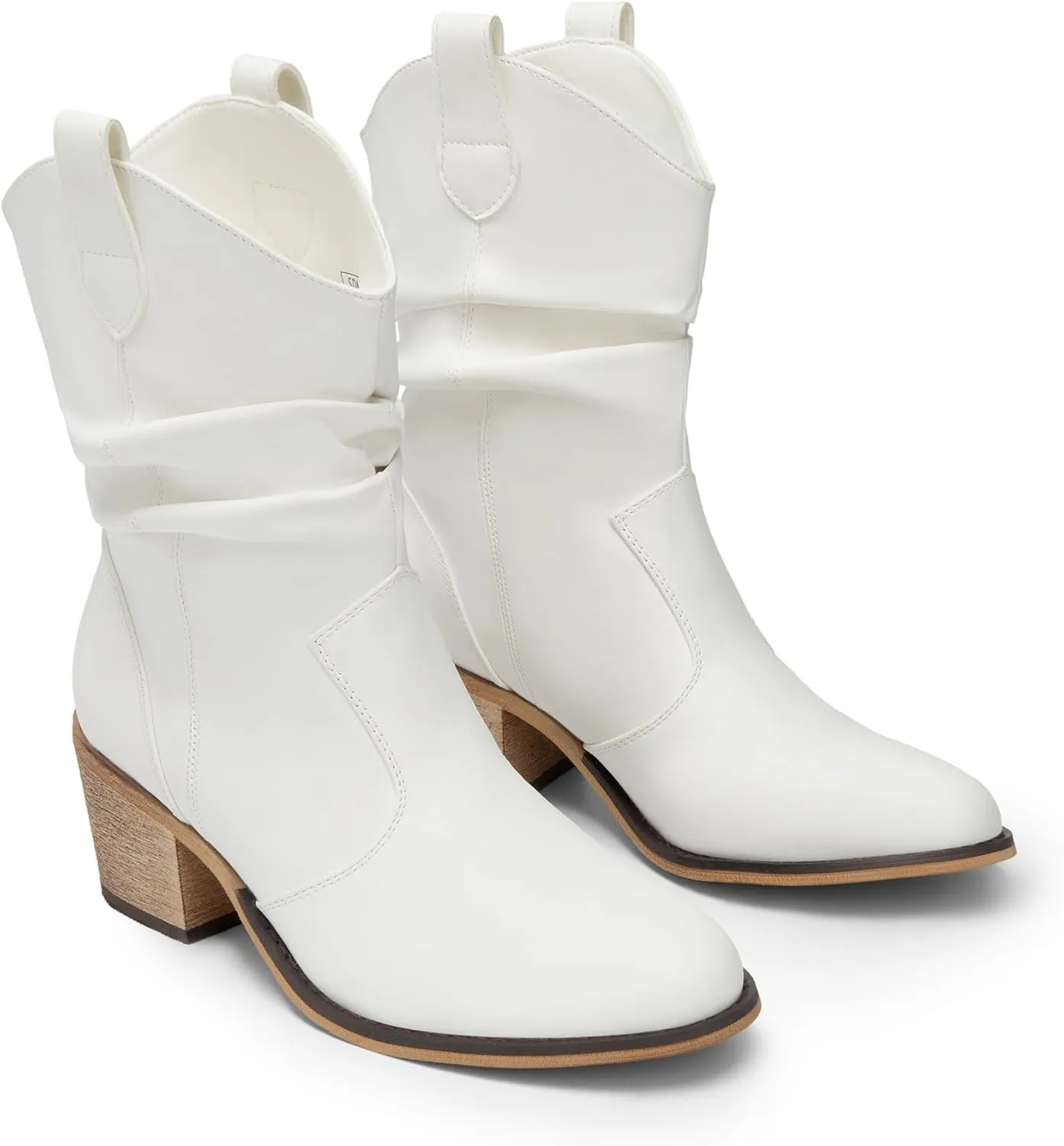 DREAM PAIRS Women's Modern Western Cowboy Boots, Mid Calf Round toe Chunky Heel Cowgirl Country Ankle Boots with Pull On Tabs
