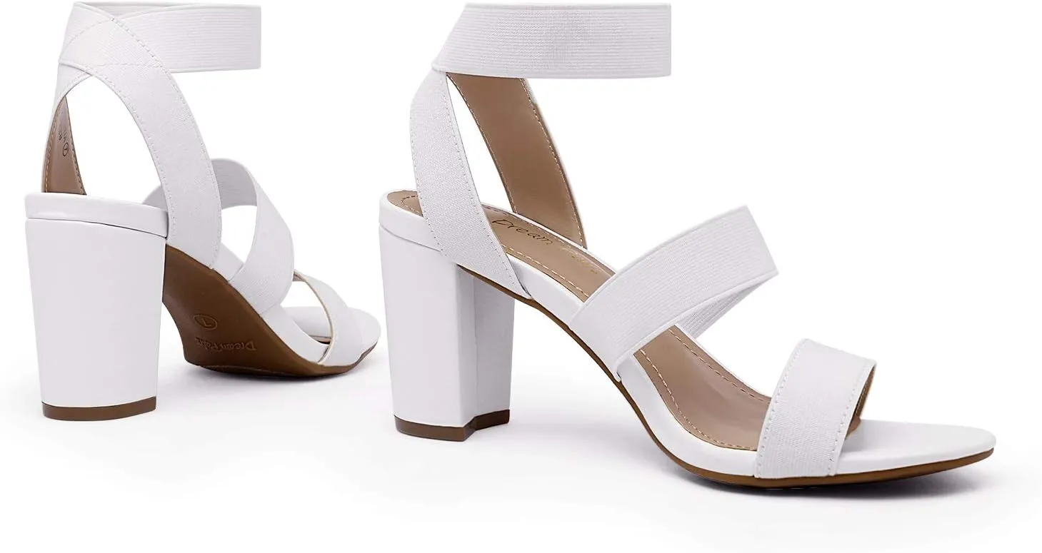 DREAM PAIRS Women's Open Toe High Chunky Elastic Strap Dress Heel Sandals