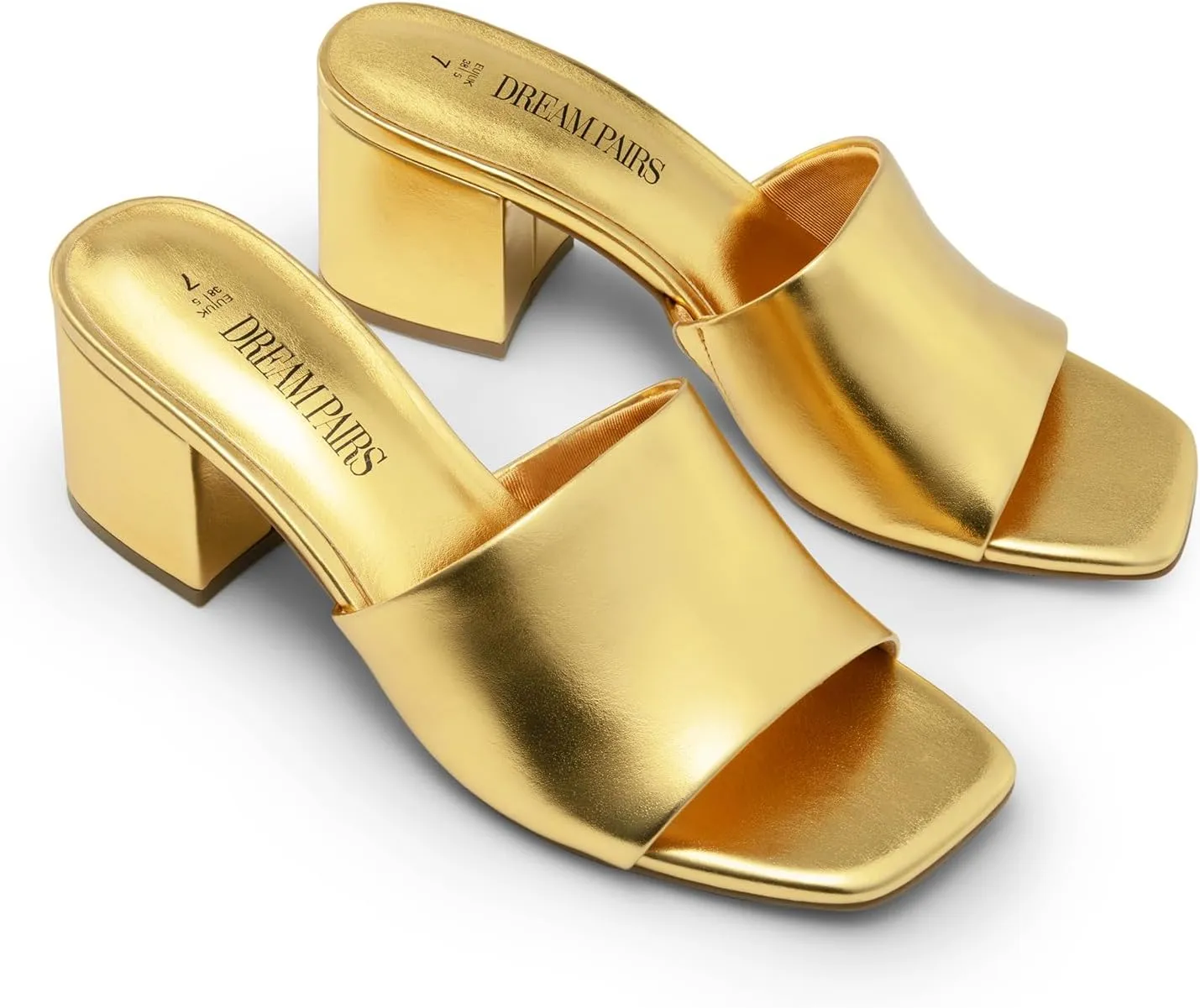 DREAM PAIRS Women's Square Open Toe Heels Sandals Low Block Chunky Heeled Sandals Slide Sandals Slip on Comfortable Casual Pumps Shoes