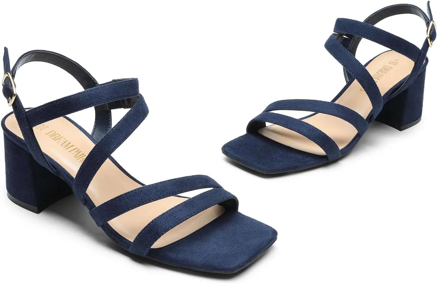 DREAM PAIRS Women's Strappy Chunky Heels Low Block Square Open Toe Sandals Dress Party Shoes