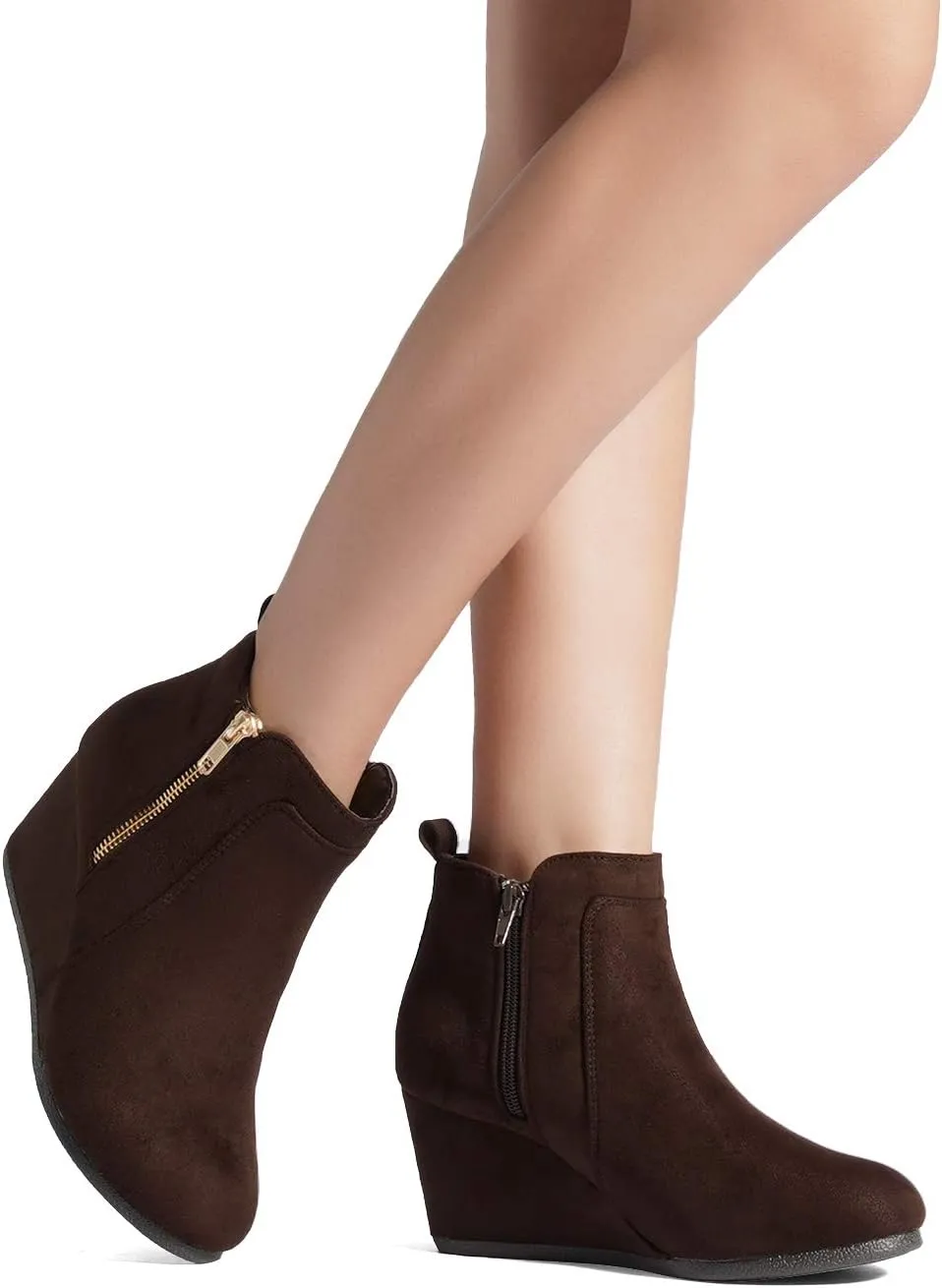 DREAM PAIRS Women's Suede Low Wedges Ankle Boots