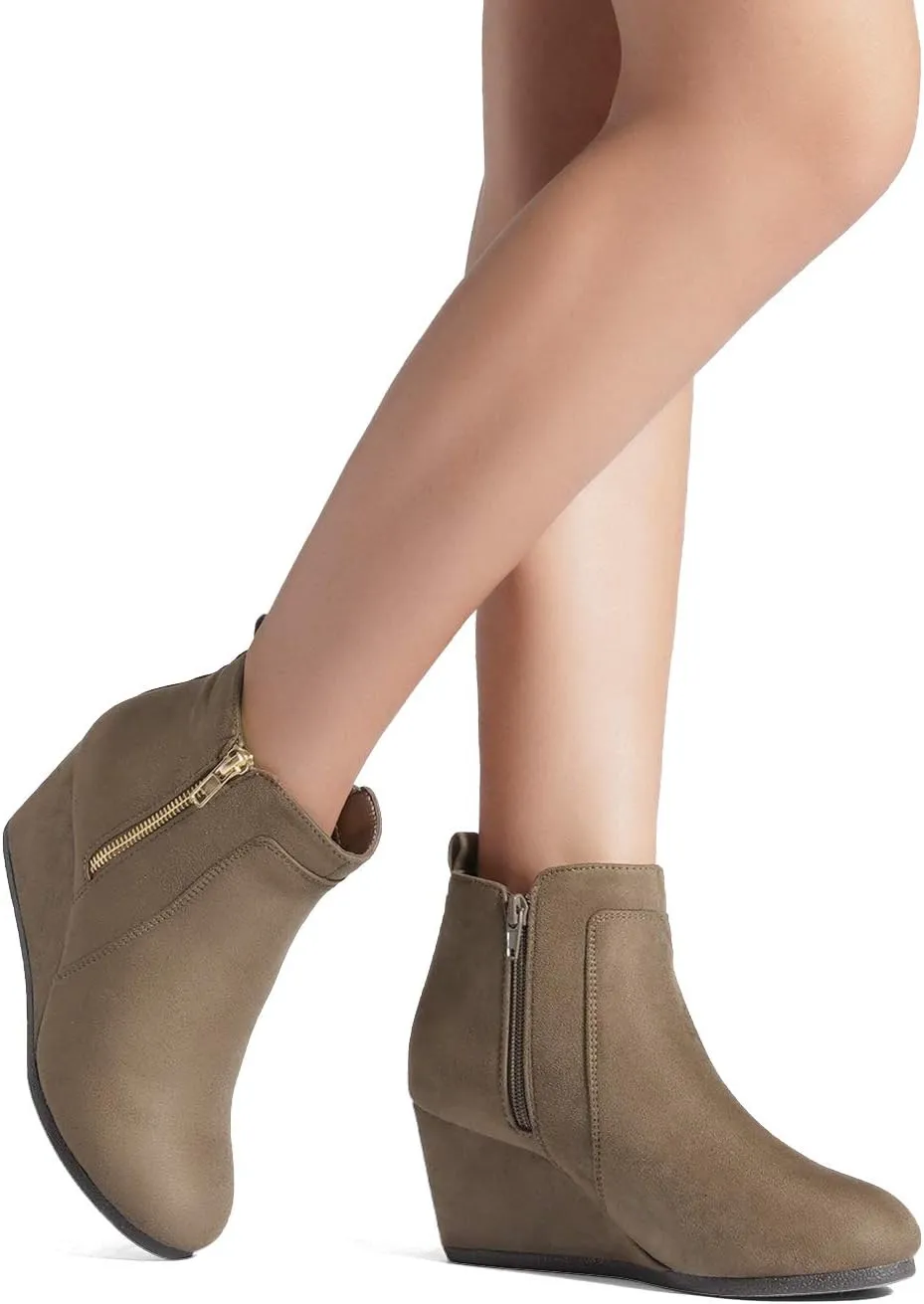 DREAM PAIRS Women's Suede Low Wedges Ankle Boots