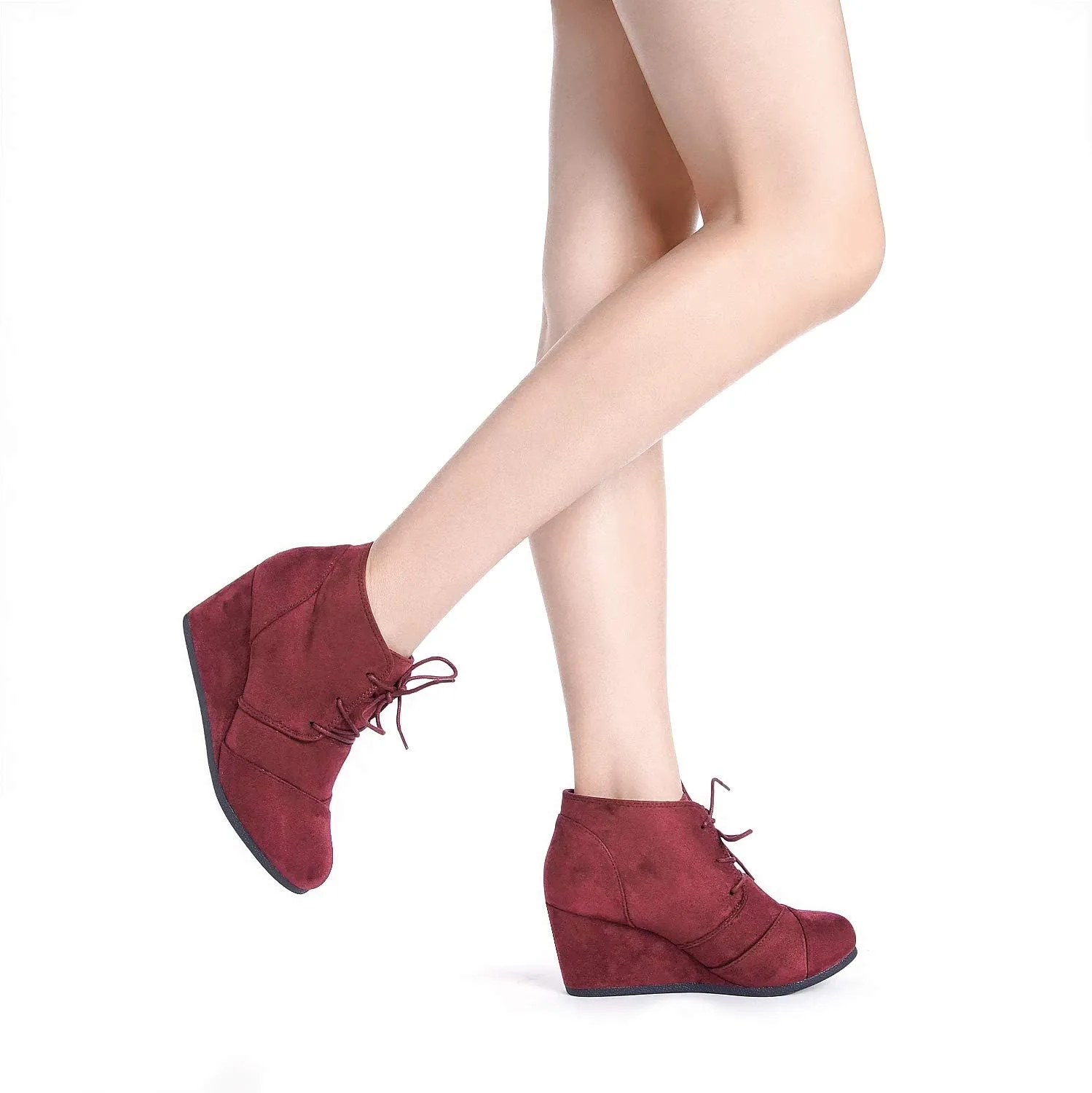 DREAM PAIRS Women's Wedge Boots Casual Fashion Lace Up Low Heel Ankle Booties Shoes