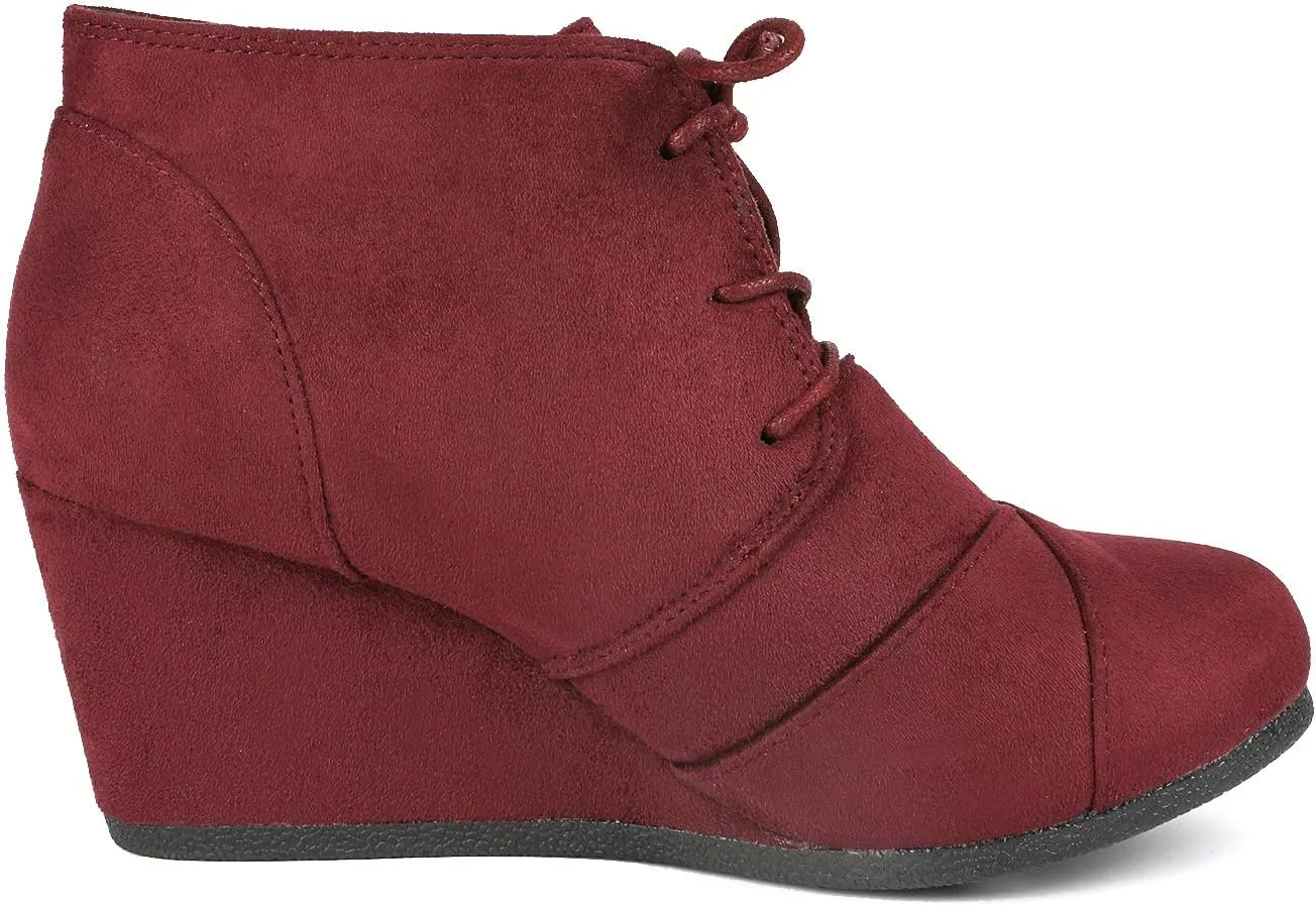 DREAM PAIRS Women's Wedge Boots Casual Fashion Lace Up Low Heel Ankle Booties Shoes
