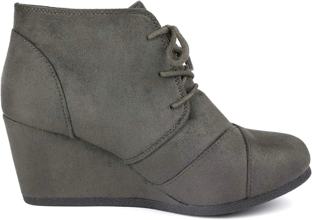 DREAM PAIRS Women's Wedge Boots Casual Fashion Lace Up Low Heel Ankle Booties Shoes