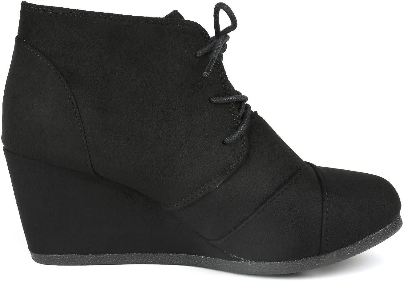 DREAM PAIRS Women's Wedge Boots Casual Fashion Lace Up Low Heel Ankle Booties Shoes