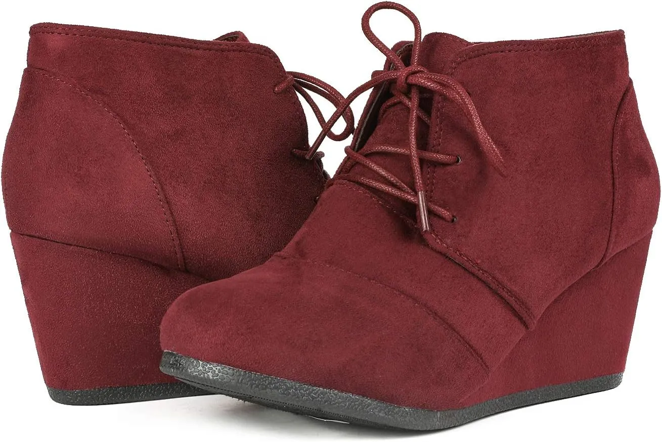 DREAM PAIRS Women's Wedge Boots Casual Fashion Lace Up Low Heel Ankle Booties Shoes